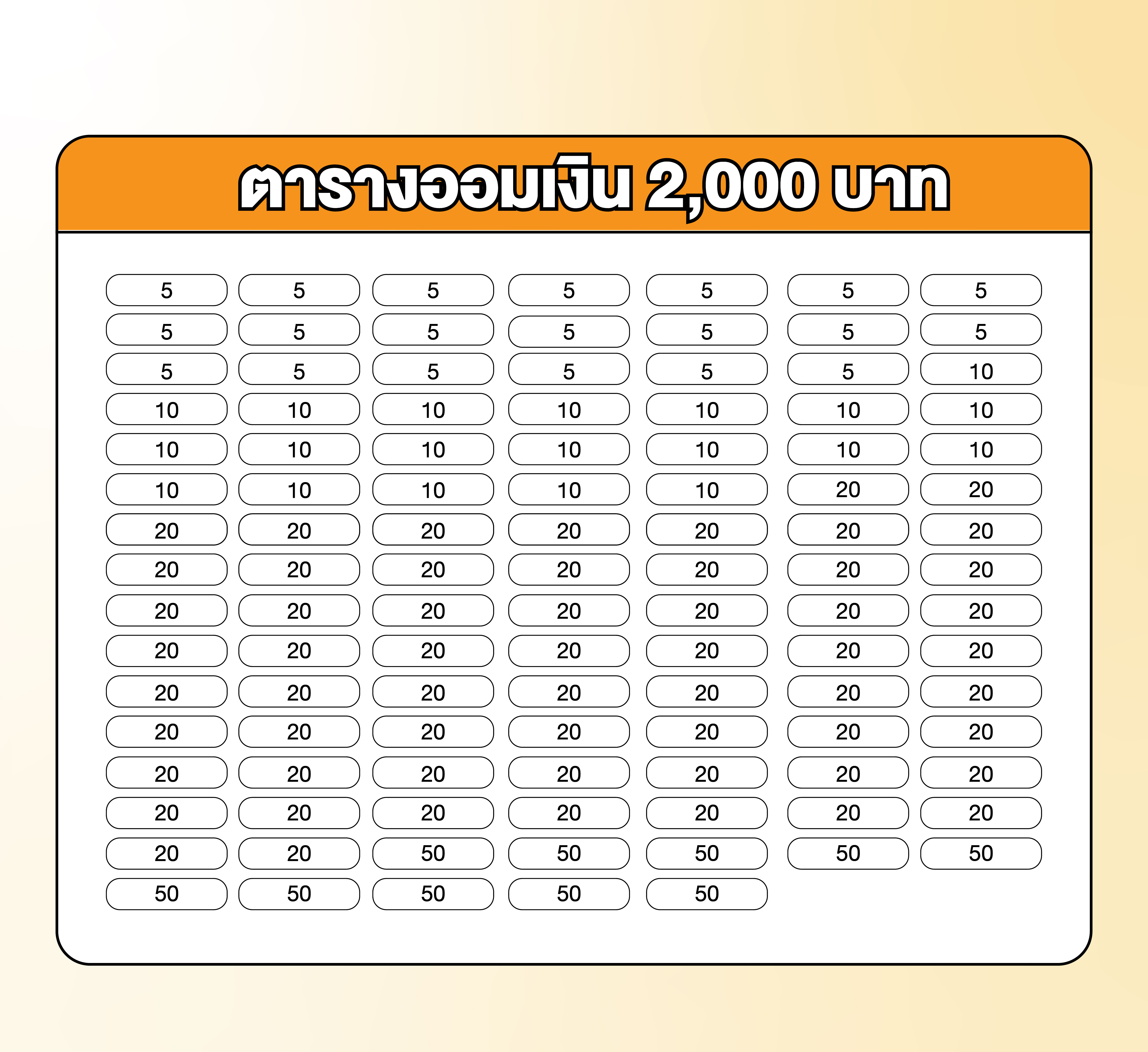 ตารางออมเงิน 1,000 บาท